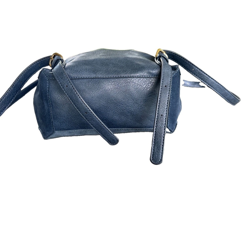 Moda Luxe Antoinette Blue Purse Backpack Suede Gold Tone Turn Lock FLAW - Picture 4 of 9